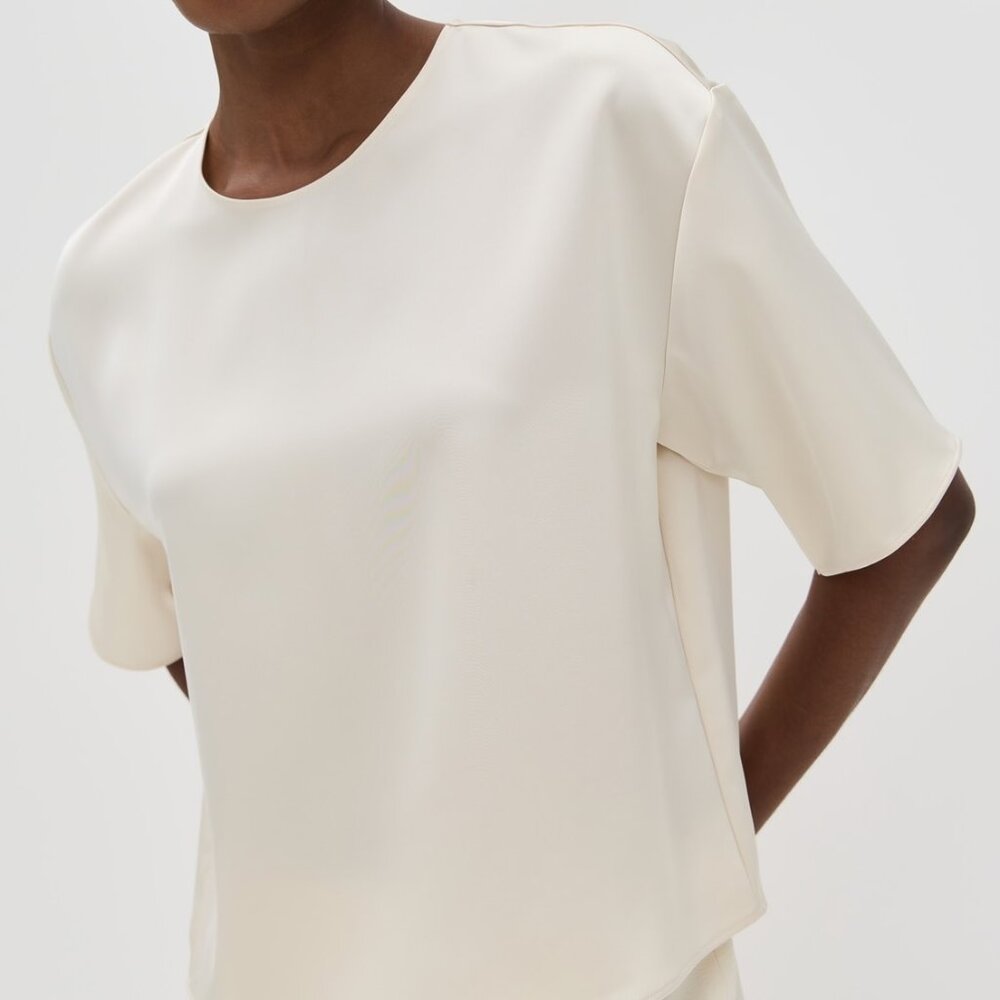 NEW Leset Barb Boxy Satin Tee in Creme